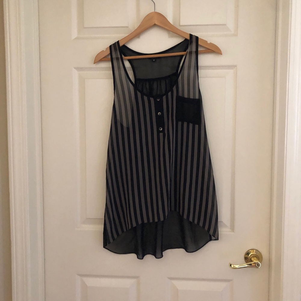 Sheer vertical stripes gray and black tank